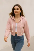 Women's Solid Zipper Long Sleeve Round Neck Hoodie 