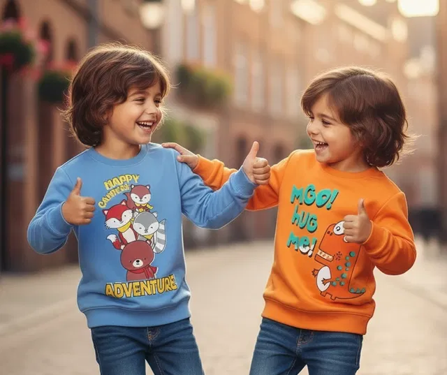 Round Neck Printed Wool Sweat Shirt For Boys, Multicolour (10-11 Years) ,Pack Of 2
