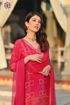 Silk Bandhani Kurti with Pant & Dupatta for Women 