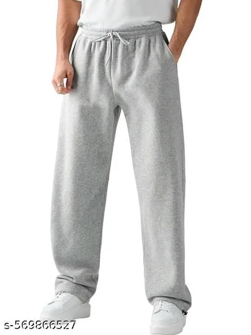 Cotton Blend Solid Trackpant for Men, Grey (XL)