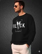 Fleece Printed Sweatshirt for Men, Black 