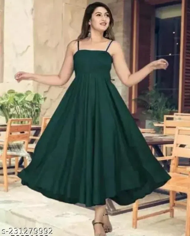 Poly Crepe Dress for Women (Green, XL)