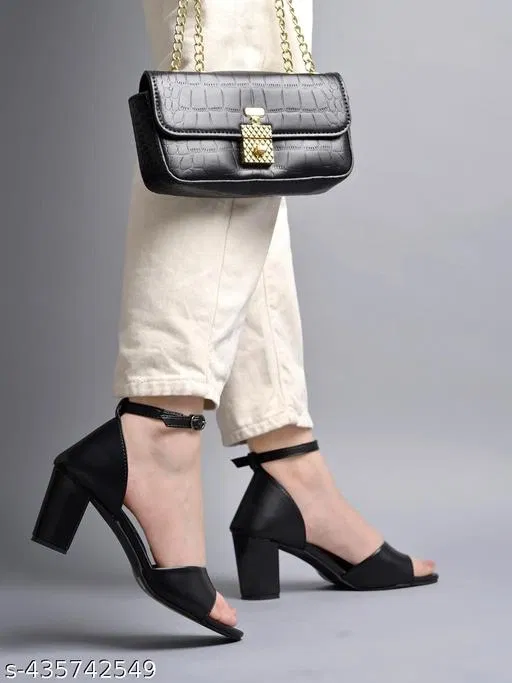 Solid Block Heels for Kids (Black, 9-10 Years)