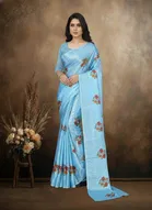 Art Silk Printed Saree for Women, Sky Blue 