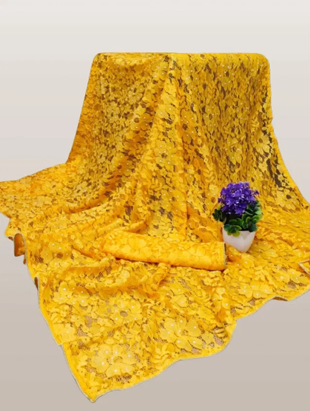 Net Solid Saree for Women (Yellow, 6.3 m)