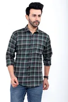 Cotton Blend Checked Shirt for Men, Green 