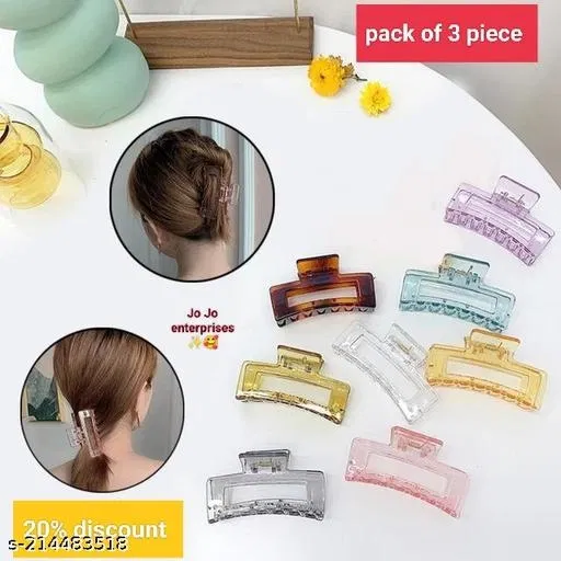ABS Plastic Hair Clutcher for Women & Girls (Multicolor, Pack of 3)
