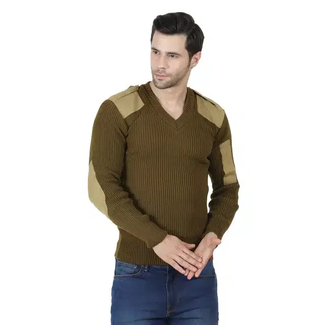 Men's Casual Sweater (Brown, XXL) (A-46)