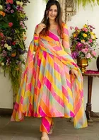 Georgette Printed Gown With Dupatta for Women 