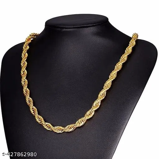 Rope Design Gold Plated Stainless Steel Chain for Men (Gold)