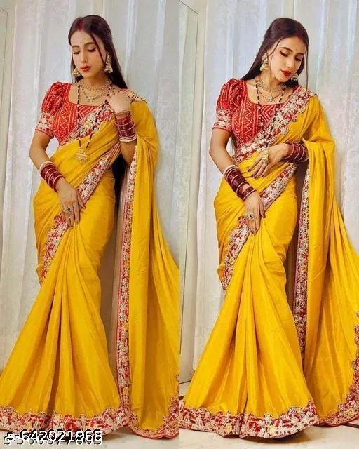 Chinnon Saree for Women, Yellow (5.5 M)