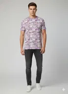 Cotton Blend Printed T-Shirt for Men, Purple 