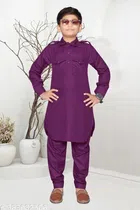 Cotton Blend Kurta Sets for Boys (2-3 Years, Wine)