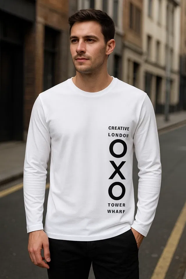 Round Neck Printed T-Shirt for Men (White, L)