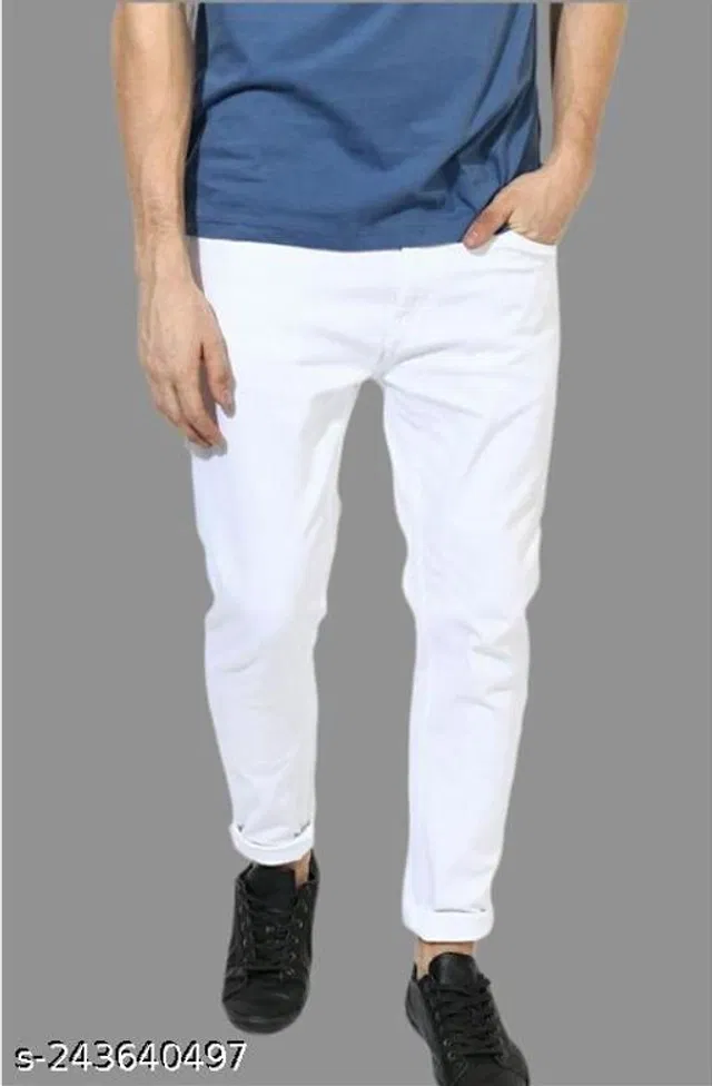 Denim Slim Fit Jeans for Men (White, 32)