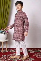 Cotton Blend Printed Kurta with Payjama for Boys, Multicolor 
