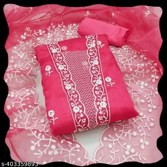 Embroidered Unstitched Suit for Women (Dark Pink, 2.25 m)