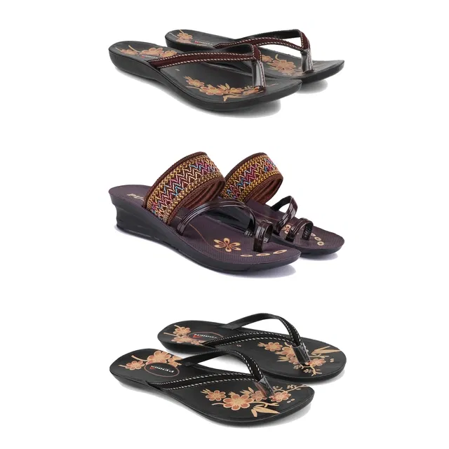 Heels with 2 Pairs Flats for Women (Multicolor, 8) (Set of 3)