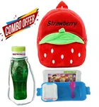 Combo of Fabric School Bag, Water Bottle with Lunch Box for Kids 