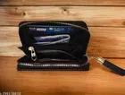 Compact Textured PU Leather Wallets for Women, Black