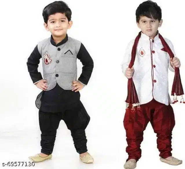 Sherwani Set for Boys (Multicolor, 3-4 Years) (Pack of 2)