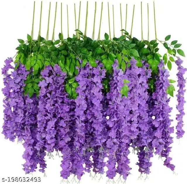 Polyester Artificial Hanging Flower Garlands (Lavender & Green, Pack of 12)