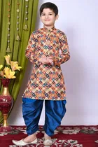 Cotton Blend Printed Kurta with Dhoti for Boys, Multicolor 