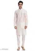 Dupion Silk Solid Kurta with Pyjama for Men 