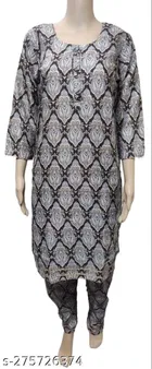 Cotton Blend Printed Kurti with Pant for Women 