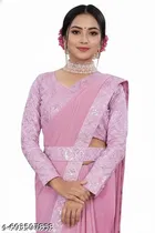 Georgette Embellished Saree For Women, Pink