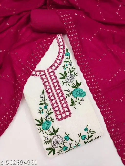 Embroidered Patiala Suits for Women (Pink, 6.85 meter (3XL)) (Pink, 6.65 meter (XXL)
