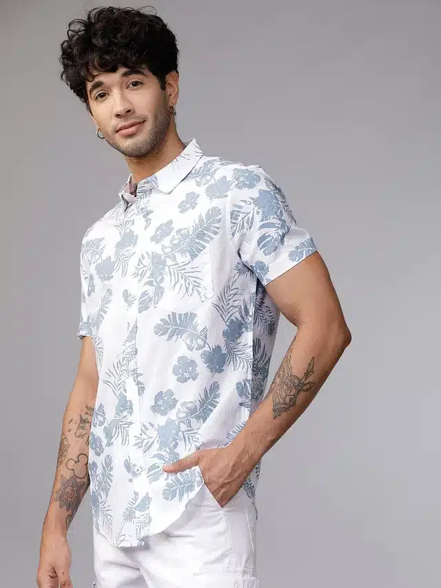 Printed Half Sleeves Shirt for Men (Blue, S)