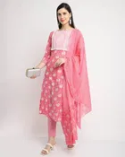 Cotton Cambric Embroidered Kurta Set for Women 