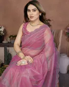Bollywood Pink Organza Net Saree for Women