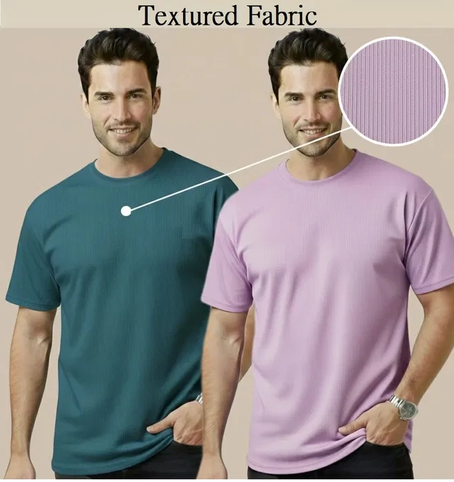 Polyester Round Neck T-shirt for Men, Multicolour, Pack of 2 (XL)
