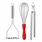 Oc9 स्टेनलेस स्टील एग व्हिस्क & रोटी चिमटा & पोटैटो मेशर फॉर किचन टूल सेट 