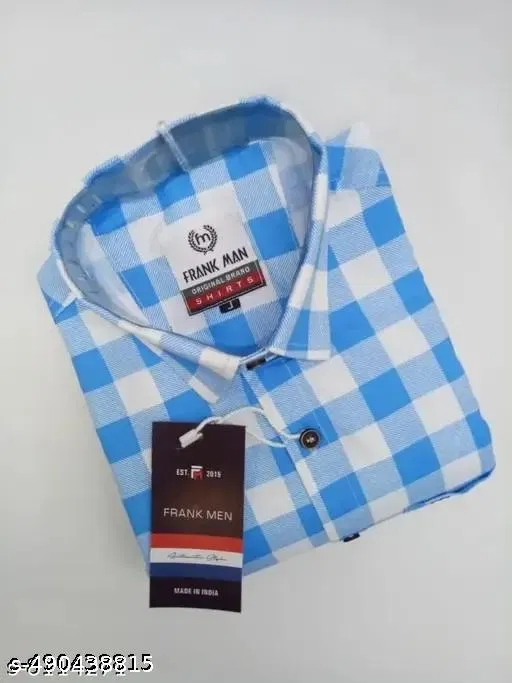 Cotton Checked Shirt for Men, Blue (M)