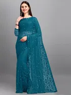 Net Solid Saree for Women 