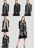 Printed Chiffon Scarves with Tassels for Women, Multicolor, Pack of 6