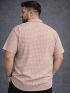 Cotton Blend Printed Shirt for Men, Beige 