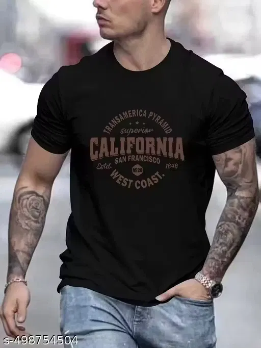 California Polyester T-Shirt for Men ,Black (L)