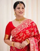 Litchi Silk Zari Woven Saree for Women, Red 