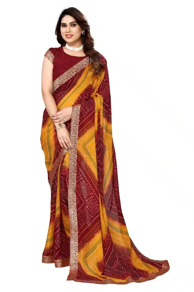 Georgette Printed Saree for Women (Maroon, 6 m)
