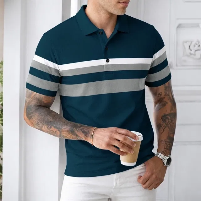 Polo Neck T-Shirt for Men (Teal, S)