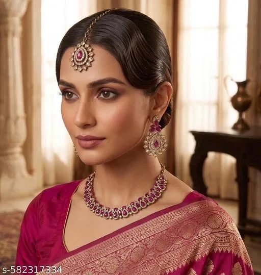 Mehandi Finish Subtle Stylish Necklace Set for Perfect for all ocassions, Pink, Free Size for Women