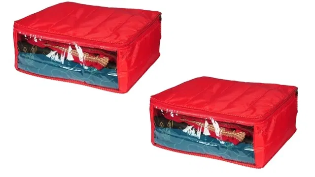 Polyester Zip Closure Saree Covers (Red, Pack of 2)