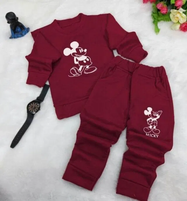 Hosiery Printed Clothing Set for Kids (Maroon, 18-24 Months)