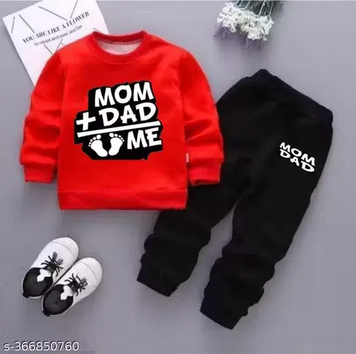 Love Mom Dad Polycotton Clothing Set for Boys ,Red & Black (0-6 Months)