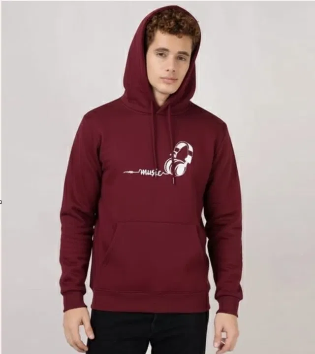 Full Sleeve Music Printed Fleece Hoodie for Men (Maroon, L)
