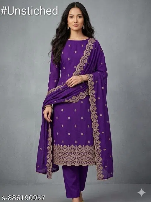 Embroidered Patiala Suit for Women (7.05 meter (4XL)) (5.85 meter (S)